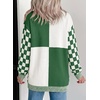 image:imageAstylish Women 2026 Checkered Knit Cardigan Sweaters with Pockets  Open Front Drop Shoulder Long Sleeve 2026 Fall Outfits Business Casual Outwear CoatsBlackish Green