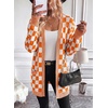 image:imageAstylish Women 2026 Checkered Knit Cardigan Sweaters with Pockets  Open Front Drop Shoulder Long Sleeve 2026 Fall Outfits Business Casual Outwear CoatsOrange
