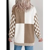 image:imageAstylish Women 2026 Checkered Knit Cardigan Sweaters with Pockets  Open Front Drop Shoulder Long Sleeve 2026 Fall Outfits Business Casual Outwear CoatsBrown