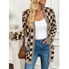 image:imageAstylish Women 2026 Checkered Knit Cardigan Sweaters with Pockets  Open Front Drop Shoulder Long Sleeve 2026 Fall Outfits Business Casual Outwear CoatsCoffee