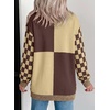 image:imageAstylish Women 2026 Checkered Knit Cardigan Sweaters with Pockets  Open Front Drop Shoulder Long Sleeve 2026 Fall Outfits Business Casual Outwear CoatsCoffee