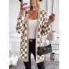 image:imageAstylish Women 2026 Checkered Knit Cardigan Sweaters with Pockets  Open Front Drop Shoulder Long Sleeve 2026 Fall Outfits Business Casual Outwear CoatsBrown