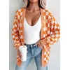 image:imageAstylish Women 2026 Checkered Knit Cardigan Sweaters with Pockets  Open Front Drop Shoulder Long Sleeve 2026 Fall Outfits Business Casual Outwear CoatsOrange