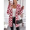 image:imageAstylish Women 2026 Checkered Knit Cardigan Sweaters with Pockets  Open Front Drop Shoulder Long Sleeve 2026 Fall Outfits Business Casual Outwear CoatsBurgundy