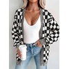 image:imageAstylish Women 2026 Checkered Knit Cardigan Sweaters with Pockets  Open Front Drop Shoulder Long Sleeve 2026 Fall Outfits Business Casual Outwear CoatsBlack