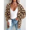 image:imageAstylish Women 2026 Checkered Knit Cardigan Sweaters with Pockets  Open Front Drop Shoulder Long Sleeve 2026 Fall Outfits Business Casual Outwear CoatsCoffee