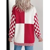 image:imageAstylish Women 2026 Checkered Knit Cardigan Sweaters with Pockets  Open Front Drop Shoulder Long Sleeve 2026 Fall Outfits Business Casual Outwear CoatsBurgundy