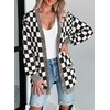 image:imageAstylish Women 2026 Checkered Knit Cardigan Sweaters with Pockets  Open Front Drop Shoulder Long Sleeve 2026 Fall Outfits Business Casual Outwear CoatsBlack