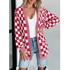 image:imageAstylish Women 2026 Checkered Knit Cardigan Sweaters with Pockets  Open Front Drop Shoulder Long Sleeve 2026 Fall Outfits Business Casual Outwear CoatsBurgundy