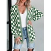 image:imageAstylish Women 2026 Checkered Knit Cardigan Sweaters with Pockets  Open Front Drop Shoulder Long Sleeve 2026 Fall Outfits Business Casual Outwear CoatsBlackish Green