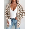 image:imageAstylish Women 2026 Checkered Knit Cardigan Sweaters with Pockets  Open Front Drop Shoulder Long Sleeve 2026 Fall Outfits Business Casual Outwear CoatsBrown