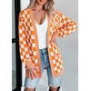 image:imageAstylish Women 2026 Checkered Knit Cardigan Sweaters with Pockets  Open Front Drop Shoulder Long Sleeve 2026 Fall Outfits Business Casual Outwear CoatsOrange