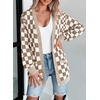image:imageAstylish Women 2026 Checkered Knit Cardigan Sweaters with Pockets  Open Front Drop Shoulder Long Sleeve 2026 Fall Outfits Business Casual Outwear CoatsBrown