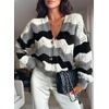 image:imageAstylish Women 2026 Knit Chevron Striped Cardigan Sweaters  Fall Outfits Open Front Long Sleeve Business Casual Button DownBlack