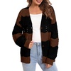 image:imageAstylish Women 2026 Knit Chevron Striped Cardigan Sweaters  Fall Outfits Open Front Long Sleeve Business Casual Button DownBlack Brown