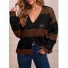 image:imageAstylish Women 2026 Knit Chevron Striped Cardigan Sweaters  Fall Outfits Open Front Long Sleeve Business Casual Button DownBlack Brown