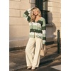 image:imageAstylish Women 2026 Knit Chevron Striped Cardigan Sweaters  Fall Outfits Open Front Long Sleeve Business Casual Button DownGrass Green
