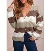 image:imageAstylish Women 2026 Knit Chevron Striped Cardigan Sweaters  Fall Outfits Open Front Long Sleeve Business Casual Button DownKhaki