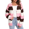 image:imageAstylish Women 2026 Knit Chevron Striped Cardigan Sweaters  Fall Outfits Open Front Long Sleeve Business Casual Button DownPink