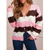 image:imageAstylish Women 2026 Knit Chevron Striped Cardigan Sweaters  Fall Outfits Open Front Long Sleeve Business Casual Button DownPink