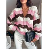 image:imageAstylish Women 2026 Knit Chevron Striped Cardigan Sweaters  Fall Outfits Open Front Long Sleeve Business Casual Button DownPink