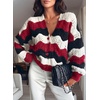 image:imageAstylish Women 2026 Knit Chevron Striped Cardigan Sweaters  Fall Outfits Open Front Long Sleeve Business Casual Button DownRed