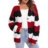 image:imageAstylish Women 2026 Knit Chevron Striped Cardigan Sweaters  Fall Outfits Open Front Long Sleeve Business Casual Button DownRed
