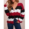 image:imageAstylish Women 2026 Knit Chevron Striped Cardigan Sweaters  Fall Outfits Open Front Long Sleeve Business Casual Button DownRed