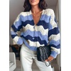image:imageAstylish Women 2026 Knit Chevron Striped Cardigan Sweaters  Fall Outfits Open Front Long Sleeve Business Casual Button DownSky Blue