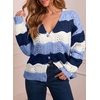 image:imageAstylish Women 2026 Knit Chevron Striped Cardigan Sweaters  Fall Outfits Open Front Long Sleeve Business Casual Button DownSky Blue