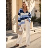 image:imageAstylish Women 2026 Knit Chevron Striped Cardigan Sweaters  Fall Outfits Open Front Long Sleeve Business Casual Button DownSky Blue