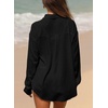 image:imageAstylish Women 2026 Loose Fit Tops Linen Cotton Button Down Shirts Blouses  Collared V Neck Roll Up Long SleeveBlack