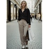 image:imageAstylish Women 2026 Loose Fit Tops Linen Cotton Button Down Shirts Blouses  Collared V Neck Roll Up Long SleeveBlack