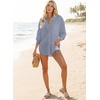 image:imageAstylish Women 2026 Loose Fit Tops Linen Cotton Button Down Shirts Blouses  Collared V Neck Roll Up Long SleeveDusk Blue