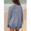image:imageAstylish Women 2026 Loose Fit Tops Linen Cotton Button Down Shirts Blouses  Collared V Neck Roll Up Long SleeveDusk Blue