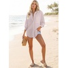 image:imageAstylish Women 2026 Loose Fit Tops Linen Cotton Button Down Shirts Blouses  Collared V Neck Roll Up Long SleeveGray