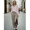 image:imageAstylish Women 2026 Loose Fit Tops Linen Cotton Button Down Shirts Blouses  Collared V Neck Roll Up Long SleeveGray