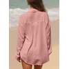 image:imageAstylish Women 2026 Loose Fit Tops Linen Cotton Button Down Shirts Blouses  Collared V Neck Roll Up Long SleeveLight Pink