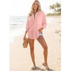 image:imageAstylish Women 2026 Loose Fit Tops Linen Cotton Button Down Shirts Blouses  Collared V Neck Roll Up Long SleeveLight Pink