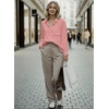 image:imageAstylish Women 2026 Loose Fit Tops Linen Cotton Button Down Shirts Blouses  Collared V Neck Roll Up Long SleeveLight Pink