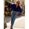 image:imageAstylish Women 2026 Loose Fit Tops Linen Cotton Button Down Shirts Blouses  Collared V Neck Roll Up Long SleeveNavy Blue