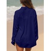 image:imageAstylish Women 2026 Loose Fit Tops Linen Cotton Button Down Shirts Blouses  Collared V Neck Roll Up Long SleeveNavy Blue
