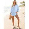 image:imageAstylish Women 2026 Loose Fit Tops Linen Cotton Button Down Shirts Blouses  Collared V Neck Roll Up Long SleeveSky Blue