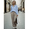 image:imageAstylish Women 2026 Loose Fit Tops Linen Cotton Button Down Shirts Blouses  Collared V Neck Roll Up Long SleeveSky Blue