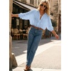 image:imageAstylish Women 2026 Loose Fit Tops Linen Cotton Button Down Shirts Blouses  Collared V Neck Roll Up Long SleeveSky Blue