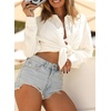 image:imageAstylish Women 2026 Loose Fit Tops Linen Cotton Button Down Shirts Blouses  Collared V Neck Roll Up Long SleeveWhite