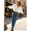image:imageAstylish Women 2026 Loose Fit Tops Linen Cotton Button Down Shirts Blouses  Collared V Neck Roll Up Long SleeveWhite