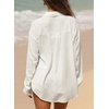 image:imageAstylish Women 2026 Loose Fit Tops Linen Cotton Button Down Shirts Blouses  Collared V Neck Roll Up Long SleeveWhite