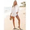 image:imageAstylish Women 2026 Loose Fit Tops Linen Cotton Button Down Shirts Blouses  Collared V Neck Roll Up Long SleeveWhite