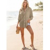image:imageAstylish Women 2026 Loose Fit Tops Linen Cotton Button Down Shirts Blouses  Collared V Neck Roll Up Long SleeveX Khaki